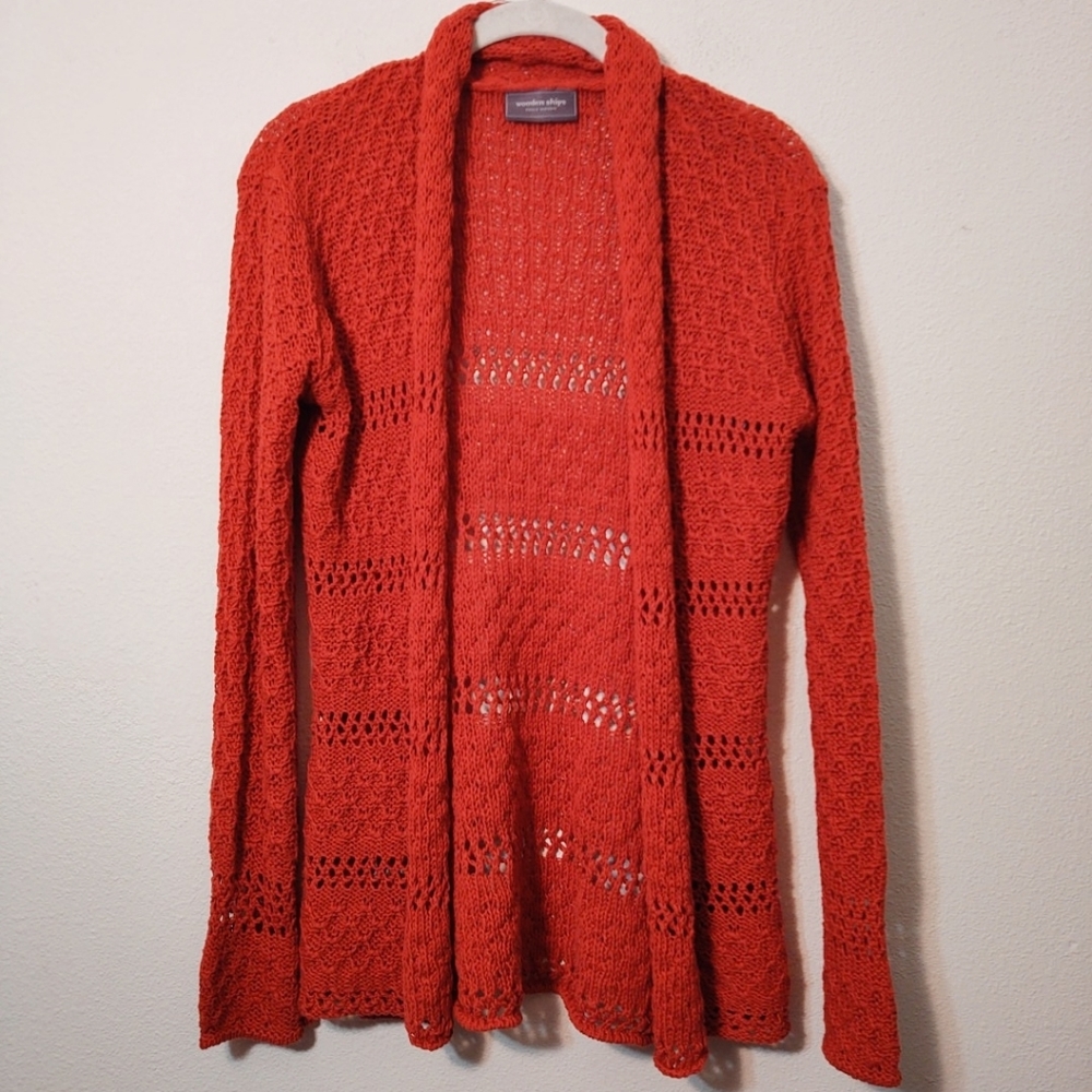 Wooden Ships Burnt Orange Crochet Cardigan S/M